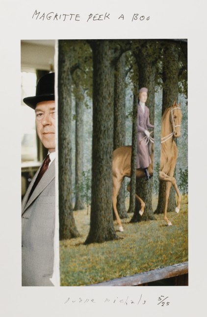Magritte Playing Peek-A-Boo, 1965 Cibachrome with hand-applied text 10 x 6 3/4 inches (image); 14 x 11 inches (paper)