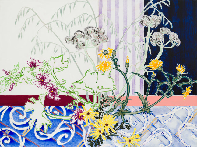 Antella Curtain and Window: Wildflower Bouquet, 2023 Oil, acrylic, conté crayon, and pencil on canvas 36 x 48 inches
