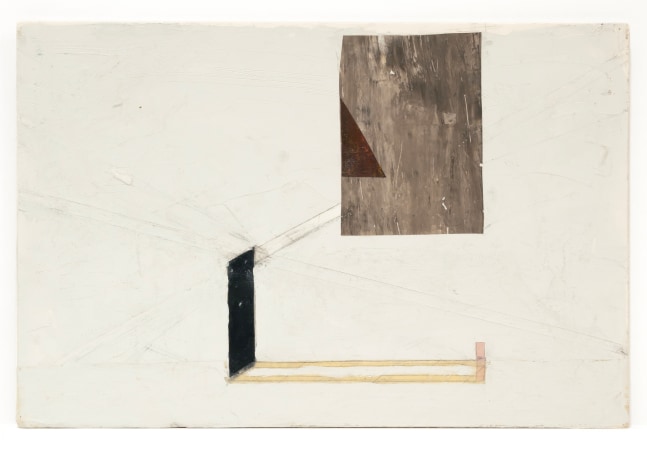 Mernet Larsen, Trying to Think, 1996. Tracing paper, spackling compound, acrylic and pencil on an eight inch thick wood panel, 8 x 11 3/4 inches