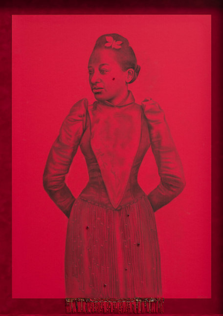 The Red VII, 2021
Cont&amp;eacute; on paper with attached found object
45 3/4 x 34 x 3 5/8 inches