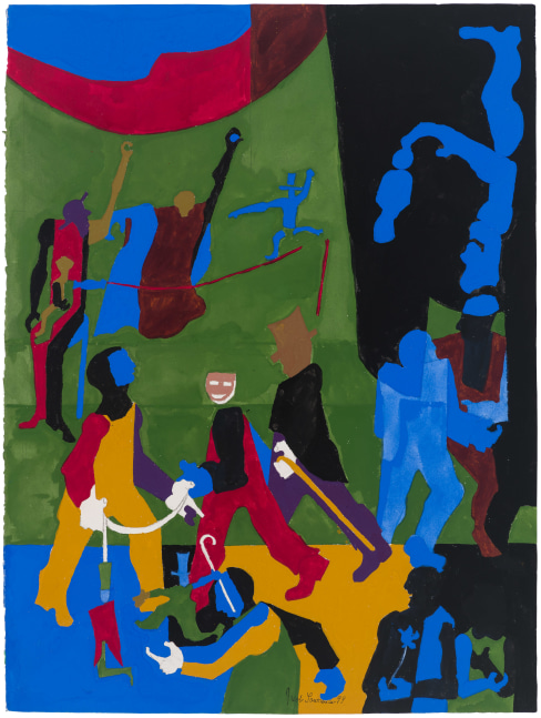 Jacob Lawrence, Games - Curtain Time, 1999. Gouache on paper, 24 x 18 inches