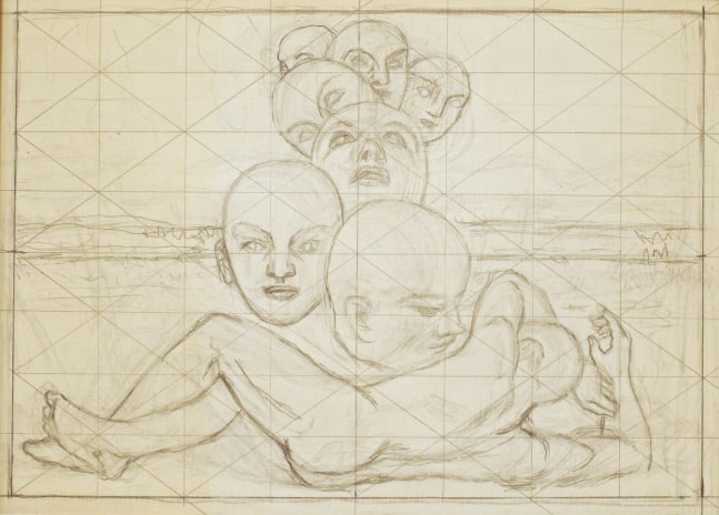 Jared French, Reclining Figures with Heads, c. 1960s. Pencil on paper, 8 1/8 x 11 1/2 inches