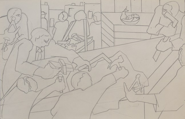 Jacob Lawrence, Ten Builders, 1996. Graphite on paper, 11 x 17 inches