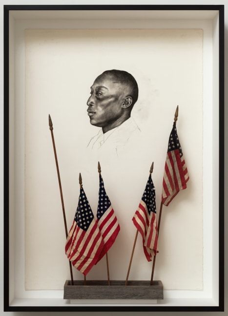 Spell no. 14&amp;nbsp;(Assegai: Spear of My Nation), 2021
Cont&amp;eacute; on paper with attached found objects
66 1/2 x 47 3/4 x 9 3/4 inches