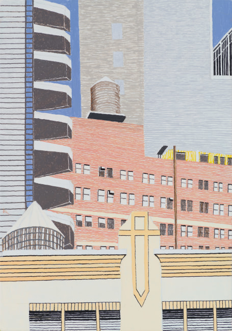 Balconies, Brick Bldg, Close Up Front, 2021. Oil on linen 34 x 24 inches