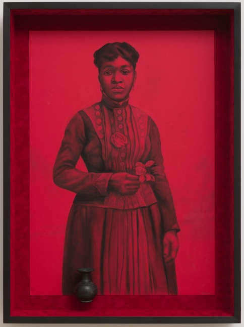 The Red I, 2021
Conté on paper with attached found object
45 3/4 x 34 x 5 7/8 inches