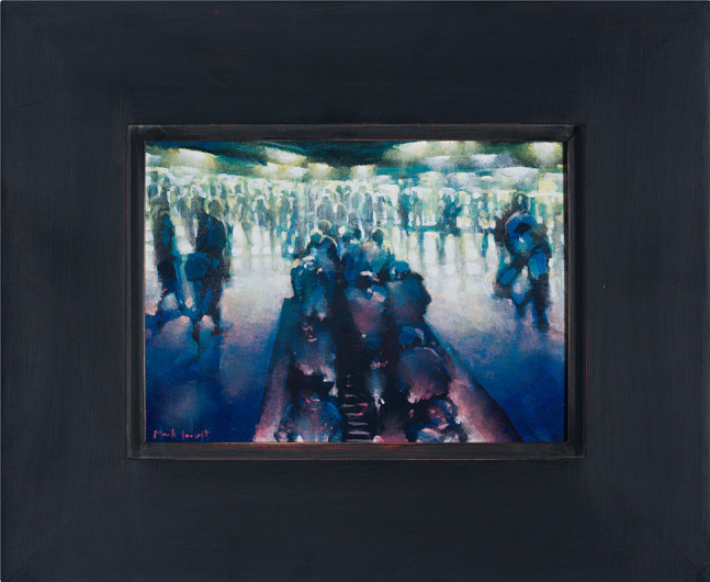 Mark Innerst, Downtown Connections, 2018. Oil on panel in the artist's handmade frame, 5 x 7 inches (panel); 9 1/4 x 11 1/4 inches (frame)