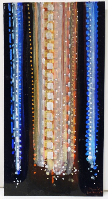 Mark Innerst, Blue and Gold From Below, 2011. Acrylic on paper, 9 x 4 3/4 inches