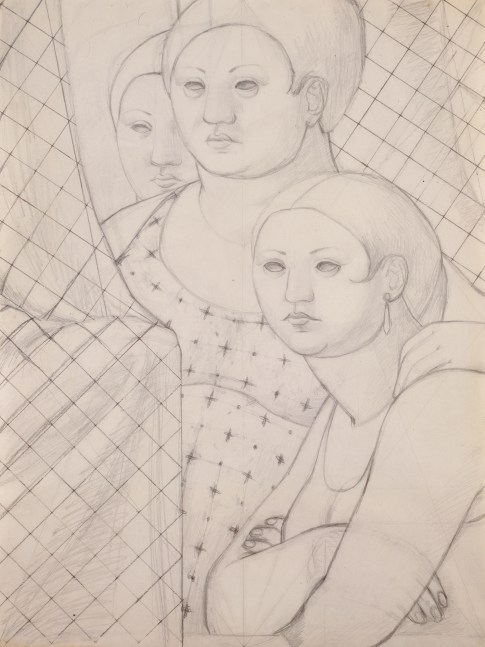 George Tooker, Study for &quot;Three Women,&quot; 1959-60. Graphite on paper, 24 x 18 inches