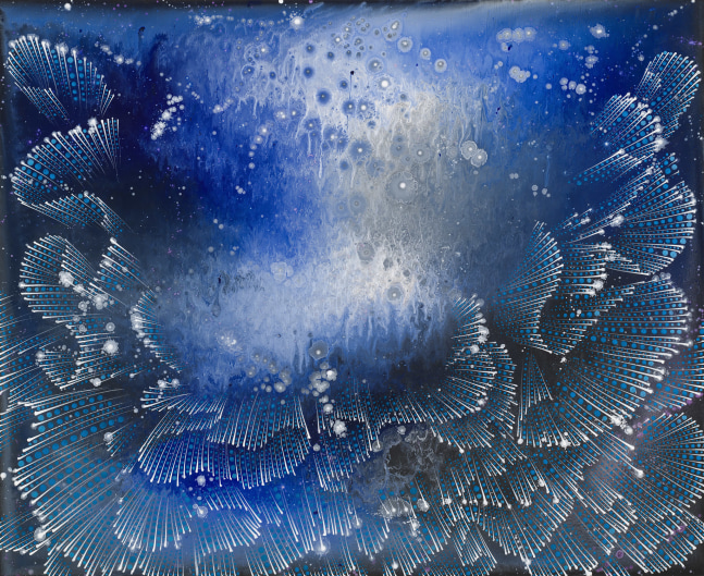 Barbara Takenaga, Folds 23 (Blue Center), 2023. Oil on linen, 36 x 44 inches