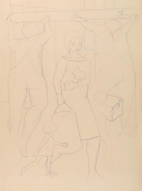 Jacob Lawrence, Untitled (Two Builders), c. 1974. Graphite on paper, 30 x 22 inches