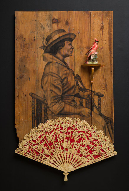 Untitled (Cardinal), 2020
Cont&amp;eacute; on wood, found object
71 1/2 x 43 inches
&amp;nbsp;
