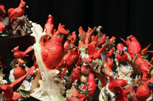 Cardinalis, 2021 (detail)
Rotating table with attached found objects
36 x 79 inches&amp;nbsp;