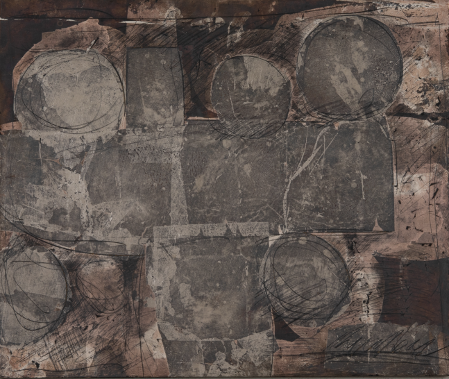 George Dunbar
Bonfouca No. 65, 2014
Palladium and silver leaf over dark gray clay on panel
12h x 14.50w in
 