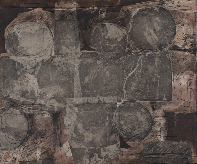 George Dunbar
Bonfouca No. 65
Palladium and silver leaf over dark gray clay on panel
12h x 14.50w in
 