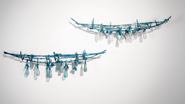 Raine Bedsole
PLEIADES &amp;nbsp;I and II, 2022
steel, glass, fabric, paint
8h x 31w x 6d in each