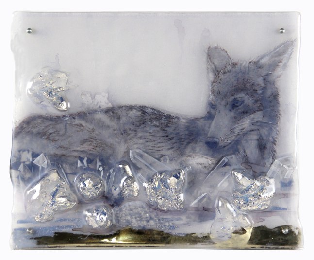 Sibylle Peretti
Rex, 2021
kiln formed glass, engraved, painted, silvered, paper applique