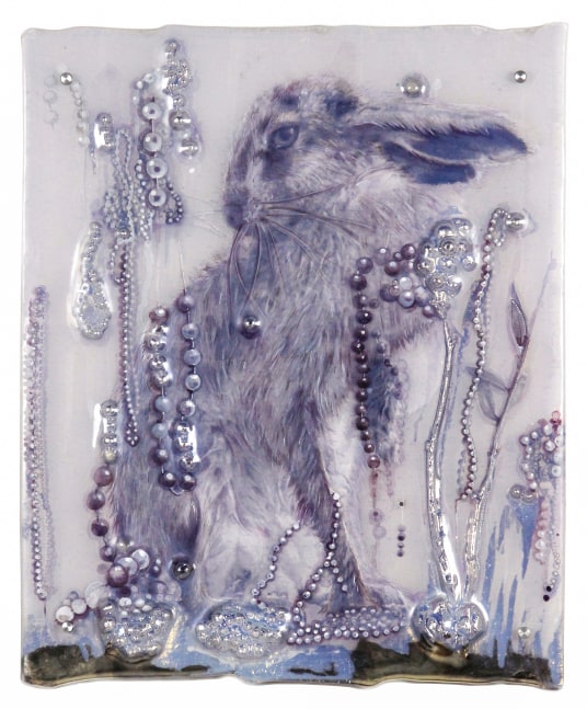 Sibylle Peretti
Opal, 2024
kiln formed glass, engraved, painted, silvered, paper applique
21h x 17w in