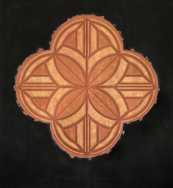 George Dunbar
Coin Du Lestin, c. 1999
Red gold over red, black and mauve clay with incised lines
80h x 73w in
SOLD