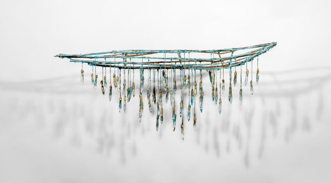 Raine Bedsole

ATE II, 2020

steel, sticks, crystals, thread and twine, gold leaf, clay paint, wire

18h x 43w x 7d in