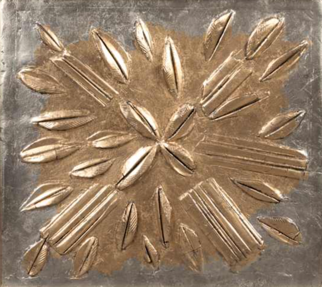 George Dunbar
Rouville No.141, 2024
Palladium and moon gold leaf over taupe clay 
20.50h x 22.50w in