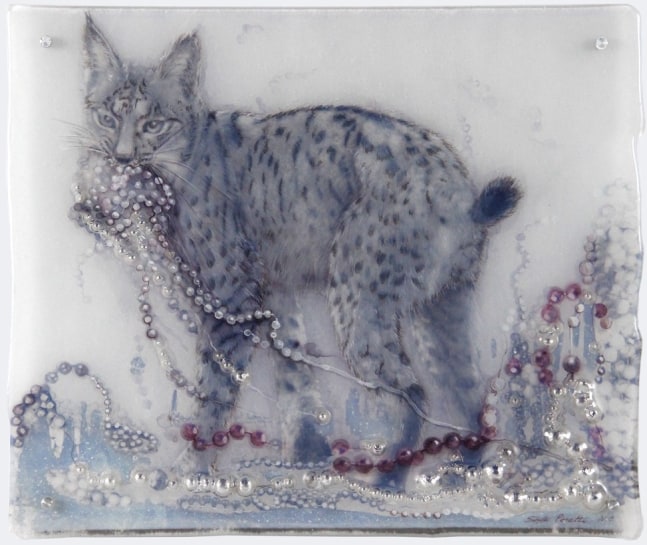 Sibylle Peretti
Queen, 2021
kiln formed glass, engraved, painted, silvered, paper applique
17h x 20w x 1d in