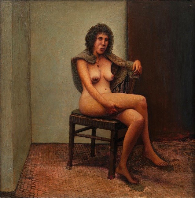 Gregory Gillespie Peg (With Hand on Thigh), 1985 oil and alkyd on photo on board 14 x 13 7/8