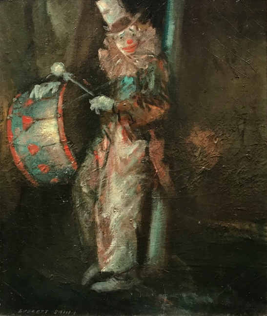 Everett Shinn Clown with Drum, c. 1940 oil on canvas laid on 3-ply plywood panel 12 x 10 1/4 inches