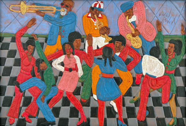 Winfred Rembert Untitled (The Dirty Spoon Café), 2011 dye on carved and tooled leather 10 9/16 x 15 5/8 inches