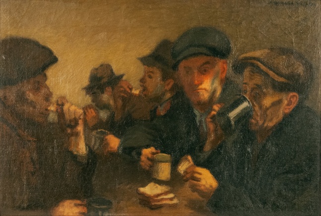 Raphael Soyer, Men at the Mission, 1935, oil on canvas, 11 x 17 inches