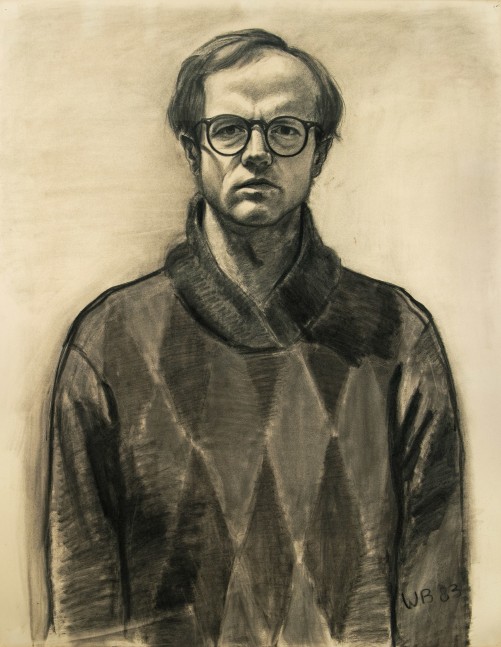 William Beckman, Self Portrait #1 (glasses), 1983, charcoal on paper, 42 1/2 x 33 1/2 inches