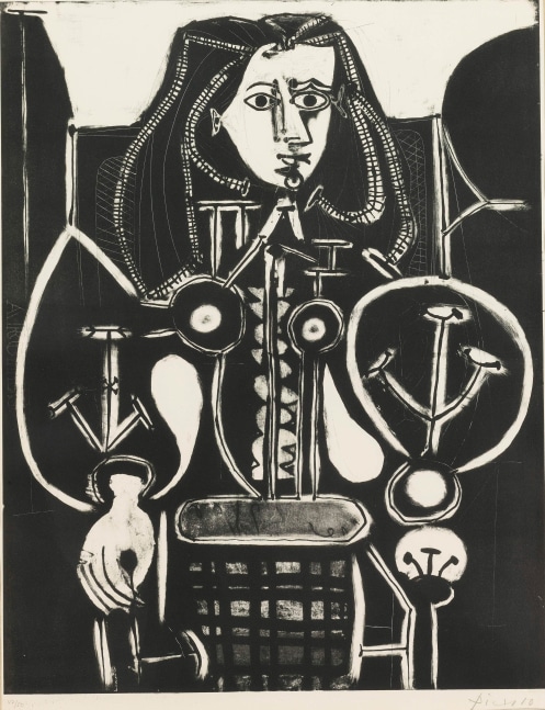 Pablo Picasso Femme Au Faunteiul No 4 (d'aprés le violet), 1949 (January 3) lithograph on Arches vellum with Arches watermark 27 7/8 x 20 1/2 inches (image) 30 x 22 1/4 inches (sheet) Edition of 50