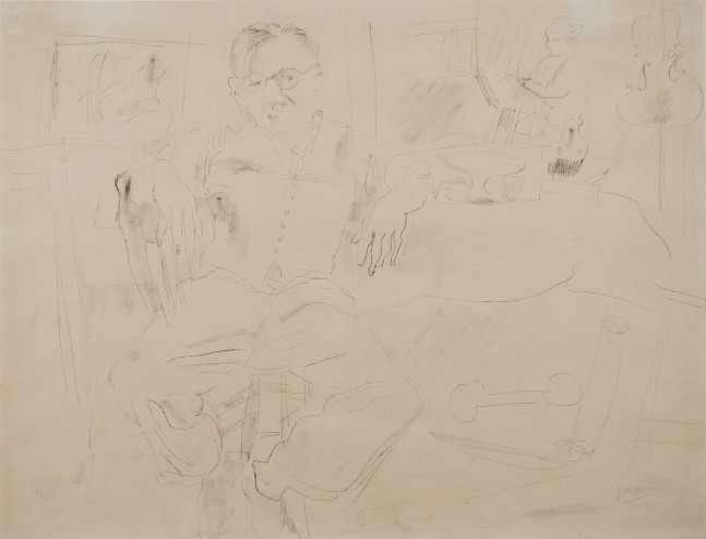 Jules Pascin Portrait of Emil Ganso carbon transfer drawing on paper 15 1/2 x 20 inches