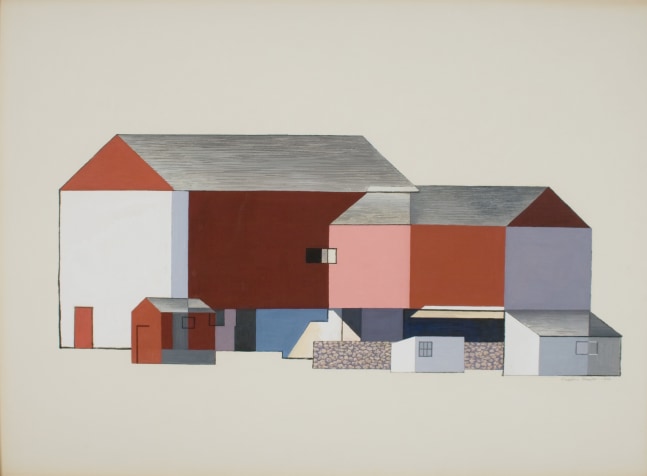 CHARLES SHEELER, Barn Abstraction, 1946, tempera on board, 21 1/2 x 29 3/8 inches