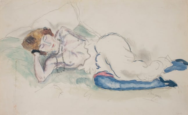 Jules Pascin Hermine au Collier, 1912 watercolor over pencil on paper 7 1/8 x 11 3/8 inches