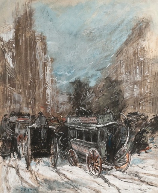Everett Shinn, Fifth Avenue, 1900, pastel on paper, 20 x 16 inches