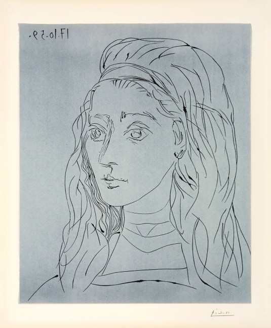 Portrait de Jacqueline, 1959 (October 17) linocut printed in colors on Arches wove paper 25 1/4 x 20 5/8 inches (image) 29 5/8 x 24 3/8 inches (sheet) 35 1/2 x 32 inches (framed) one of twenty proofs outside the edition of 50