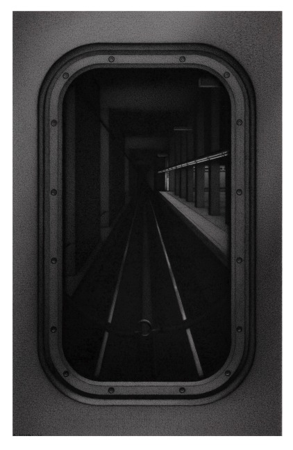 Anthony Mitri Hind Sight 3, D Train, NYC, 2020 charcoal on paper 12 x 7 5/8 inches