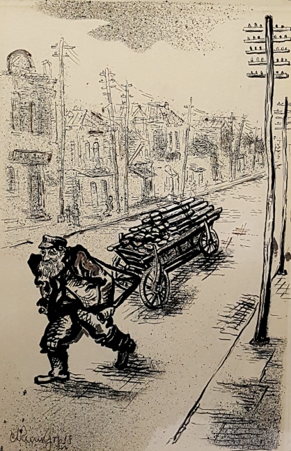 Chaim Gross Untitled (Cart Man), nd ink on paper 11 5/8 x 7 3/4