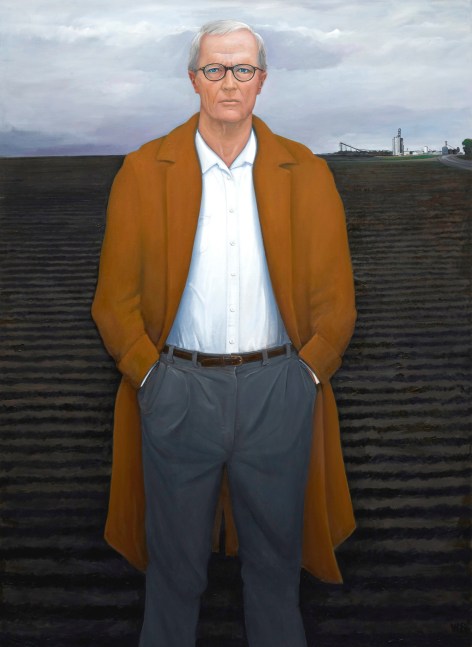 William Beckman, Overcoat with Plowed Field, 2018-2021, oil on canvas, 100 x 73 x 2 inches