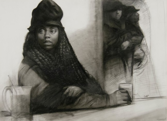 Steven Assael Janice with Beer, 2010 graphite and crayon on paper 10 x 13 3/4 inches