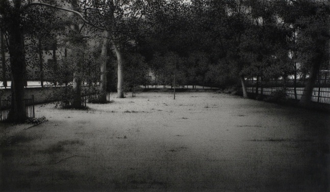 Anthony Mitri, Space in the Lower East Side, Manhattan, 2007, charcoal on paper, 15 x 25 3/4 inches