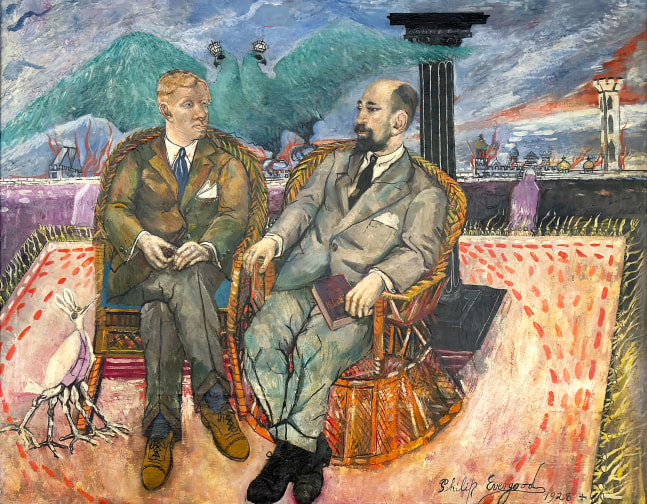 Philip Evergood M.T. Florinsky, D.S. Mirsky, and the Pidget, 1928 oil on canvas laid down on panel 40 1/4 x 50 1/4 inches