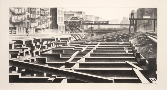 LOUIS LOZOWICK Subway Construction, 1931 lithograph 6 1/2 x 13 inches Edition 4/50