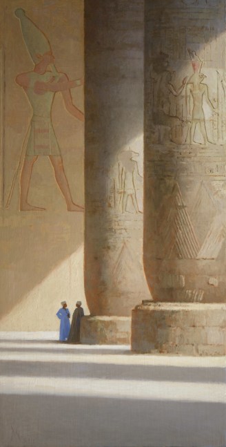 Guillermo Muñoz Vera, Sunny Day at Edfu Temple, 2013 oil on canvas mounted on panel 39 3/8 x 19 5/8 inches