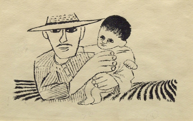 Ben Shahn, Farmer and Son, c.1936, ink on paper, 5 1/2 x 8 3/4 inches