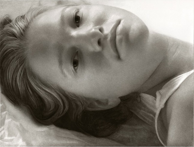 Grace Reclining, 2020, compressed charcoal on paper, 38 x 50 inches