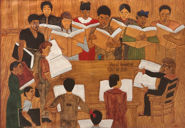 Winfred Rembert Winfred Rembert and Class of 1959, 1999 dye on carved and tooled leather 22 ½ x 32 ½ inches