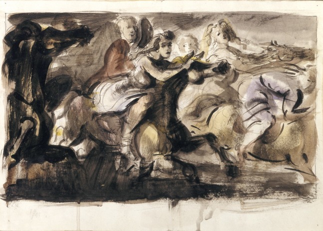 Reginald Marsh, Riders on the Carousel, 1938-42, watercolor and ink on paper, 8 x 13 inches