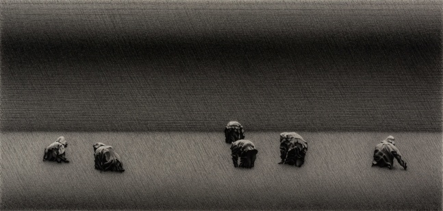 Anthony Mitri Strawberry Pickers 3, Ile d'Orleans, Canada, 2014 charcoal on paper 10 x 21 inches